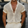 【24-hour shipping out】Men's Solid Color Knit Lapel Short Sleeve Casual Shirt MTA1769D4Z
