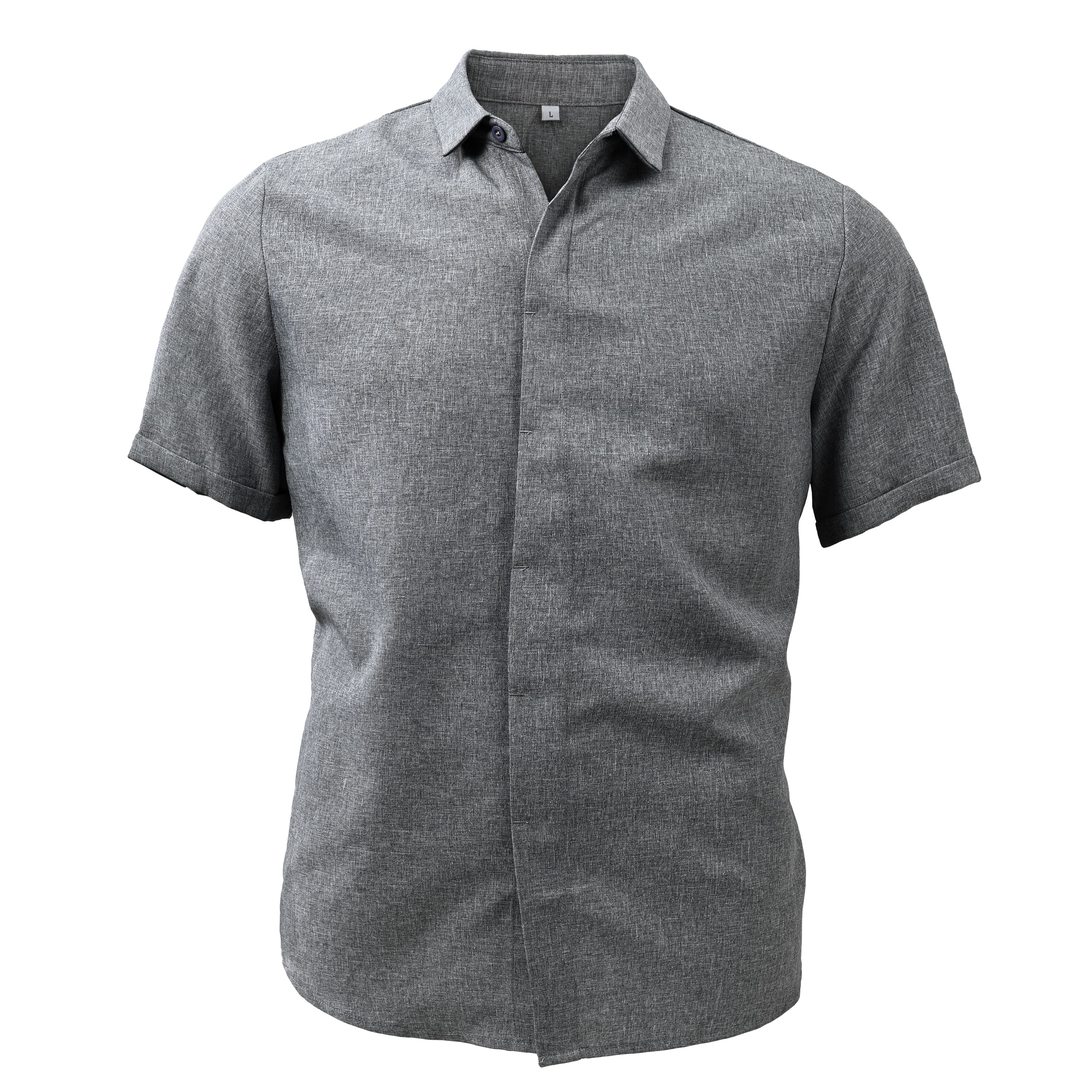 【24-hour shipping out】Men's Solid Color Lapel Cotton Linen Short Sleeve Shirt 82339241X