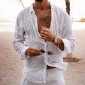 【24-hour shipping out】Men's Casual Solid Color Lapel Cotton Linen Long-Sleeved Shirt 76098441M