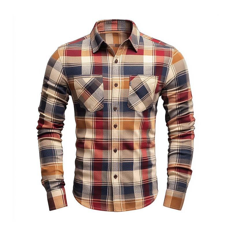 Men's Classic Casual Slim Fit Check Brushed Cotton Long Sleeve Shirt 91392940K