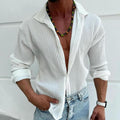 【24-hour shipping out】Men's Solid Striped Lapel Long Sleeve Casual Shirt 22113270Z