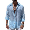 Men's Cotton and Linen Casual Solid Color Long-sleeved Shirt 56362161X